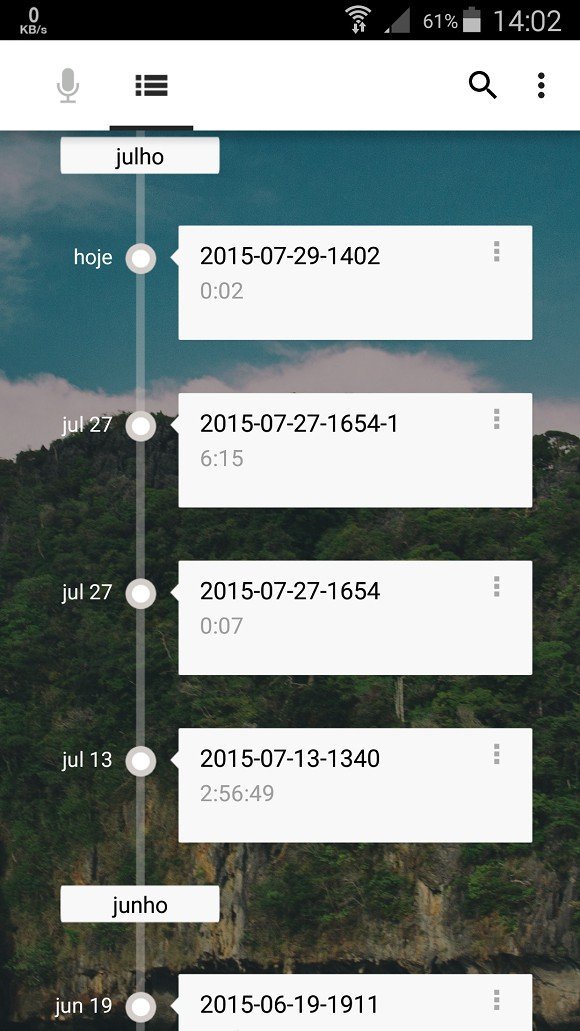 Tela para ouvir gravações feitas com o celular