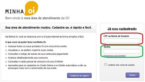 Login no portal Minha Oi