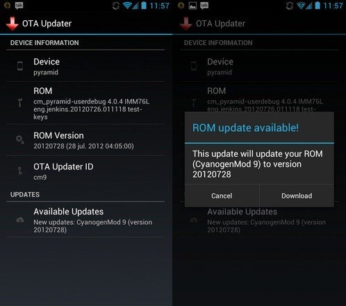 Tela de instalação de ROM no Android