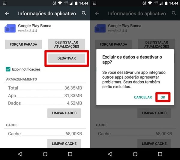 Desativando apps no celular